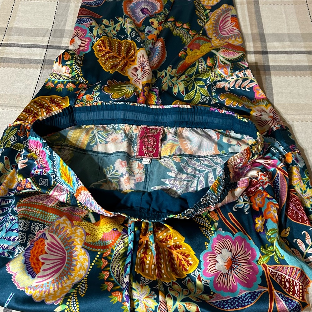 Johnny Was Vibrant Print Silk Pull On Drawstring Pants - Picture 13 of 16